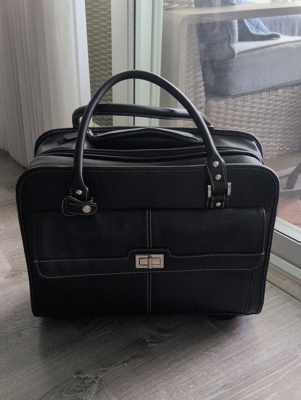 Samsonite Black Leather Briefcase Laptop Bag on Wheels
